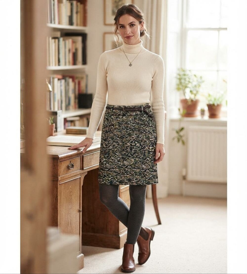 Edmé & Esyllte Anthropologie Green Mountain Print Cotton Pocket Skirt Size 10